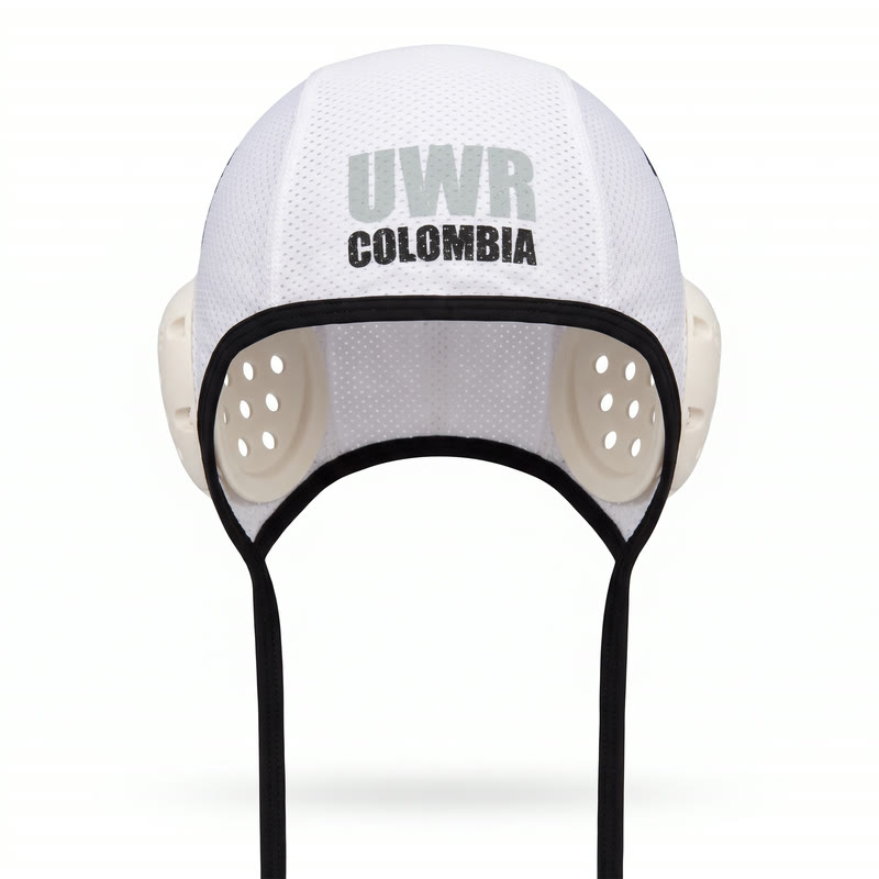 Gorro de rugby subacuático UWR Colombia blanco con orejeras protectoras